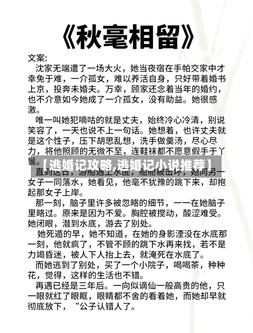 【逃婚记攻略,逃婚记小说推荐】