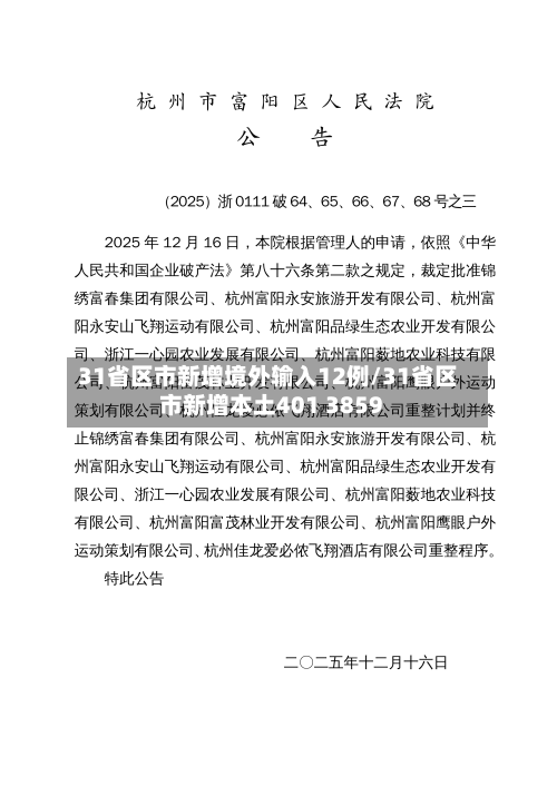 31省区市新增境外输入12例/31省区市新增本土401 3859