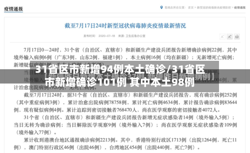 31省区市新增94例本土确诊/31省区市新增确诊101例 其中本土98例