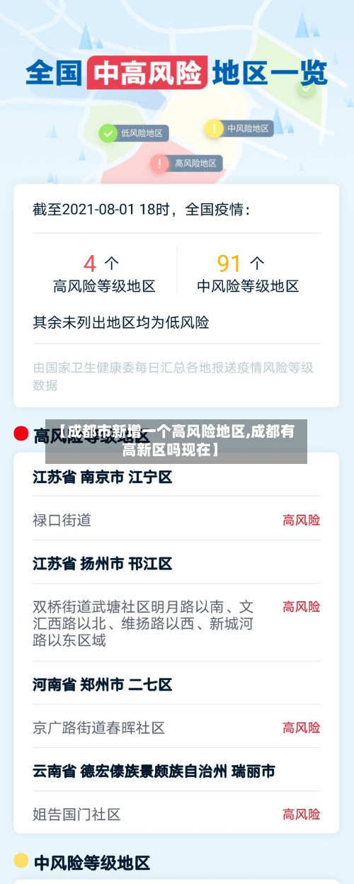 【成都市新增一个高风险地区,成都有高新区吗现在】