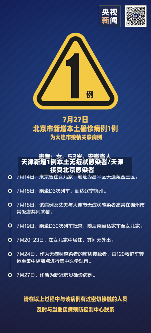 天津新增1例本土无症状感染者/天津接受北京感染者