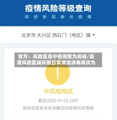 官方：风险区高中低调整为高低/高度风险区域环境日常清洁消毒频次为