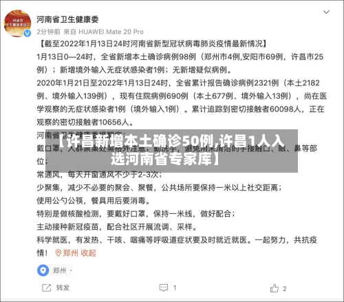 【许昌新增本土确诊50例,许昌1人入选河南省专家库】
