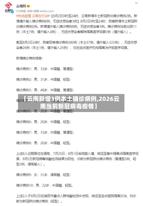 【云南新增3例本土确诊病例,2026云南当前新冠病毒疫情】