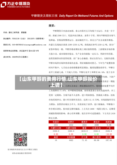【山东甲醇的费用行情,山东甲醇报价上调】