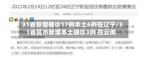 31省新增确诊17例本土6例在辽宁/31省区市新增本土确诊3例 在云南